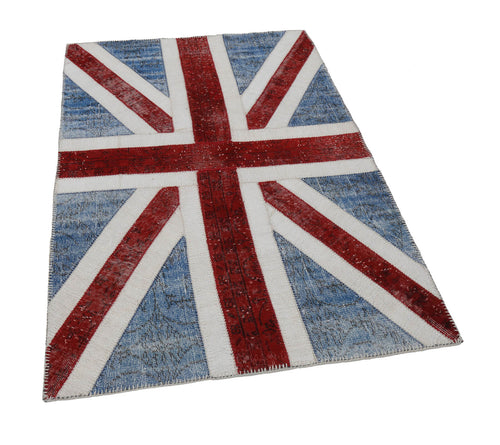 Flag Patchwork Mavi Figürlü Pamuk Yün El Dokuma Halısı 122x183 Agacan