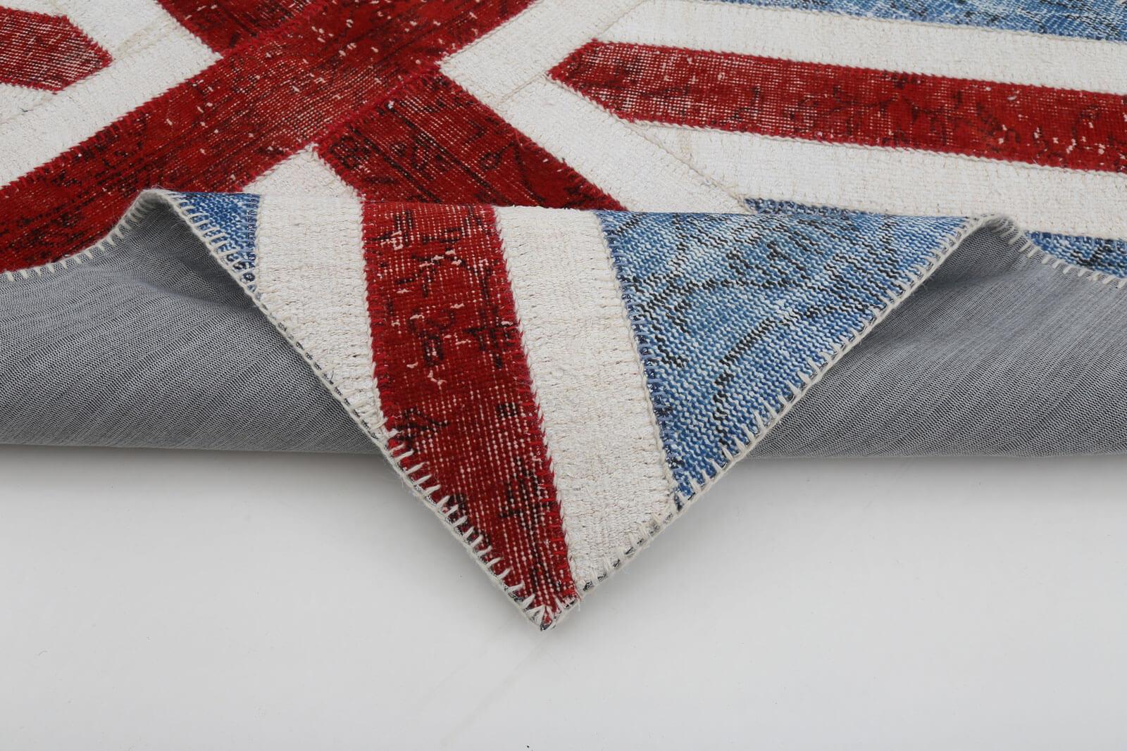 Flag Patchwork Mavi Figürlü Pamuk Yün El Dokuma Halısı 122x183 Agacan