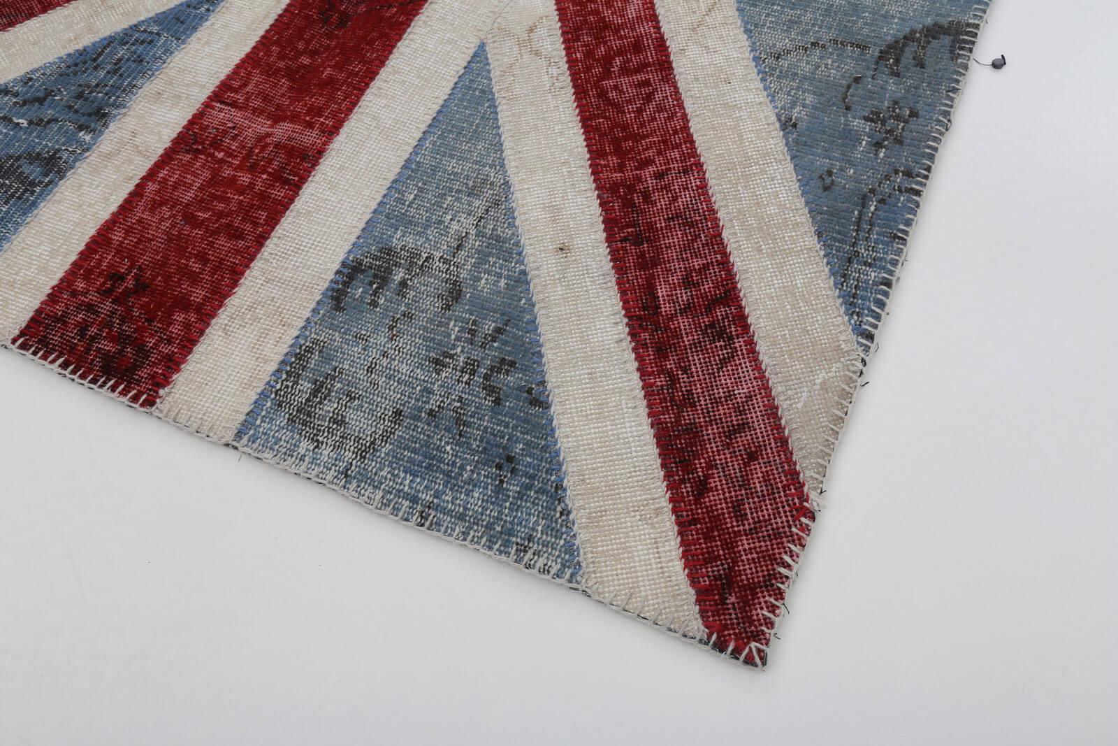 Flag Patchwork Mavi Figürlü Pamuk Yün El Dokuma Halısı 122x180 Agacan