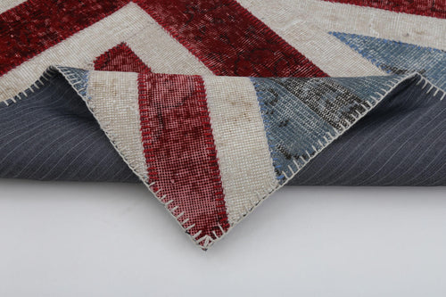 Flag Patchwork Mavi Figürlü Pamuk Yün El Dokuma Halısı 122x180 Agacan