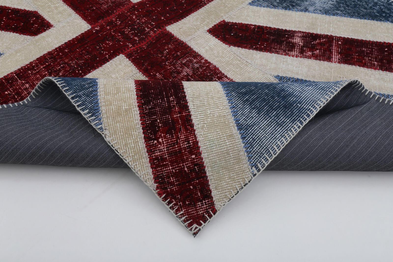 Flag Patchwork Mavi Figürlü Pamuk Yün El Dokuma Halısı 123x181 Agacan