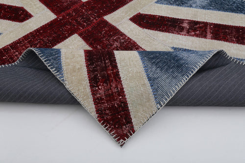 Flag Patchwork Mavi Figürlü Pamuk Yün El Dokuma Halısı 123x181 Agacan