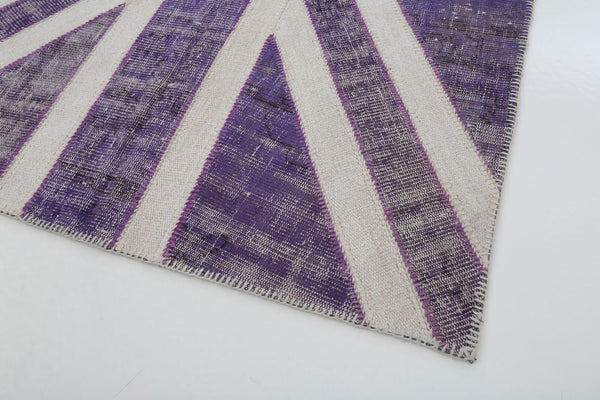 Flag Patchwork Mor Figürlü Pamuk Yün El Dokuma Halısı 138x214 Agacan