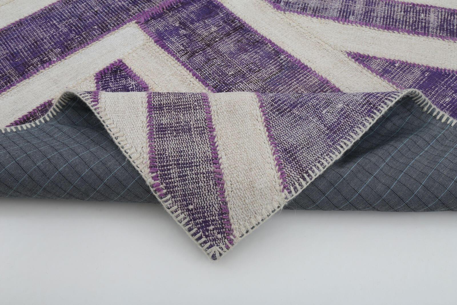 Flag Patchwork Mor Figürlü Pamuk Yün El Dokuma Halısı 138x214 Agacan
