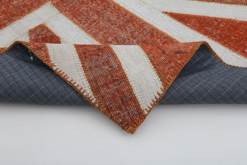 Flag Patchwork Turuncu Figürlü Pamuk Yün El Dokuma Halısı 140x215 Agacan