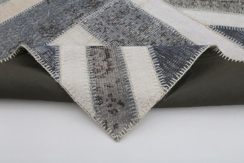 Flag Patchwork Gri Figürlü Pamuk Yün El Dokuma Halısı 144x194 Agacan