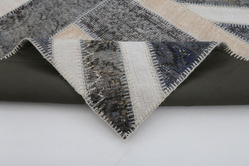 Flag Patchwork Gri Figürlü Pamuk Yün El Dokuma Halısı 143x195 Agacan