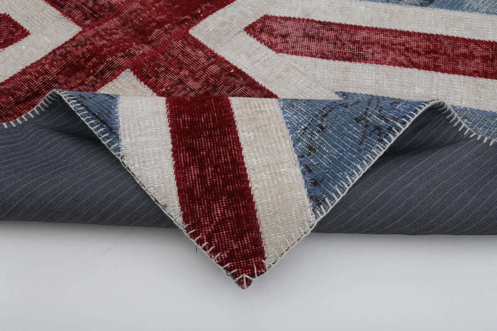 Flag Patchwork Mavi Figürlü Pamuk Yün El Dokuma Halısı 123x183 Agacan
