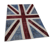 Flag Patchwork Mavi Figürlü Pamuk Yün El Dokuma Halısı 123x182 Agacan