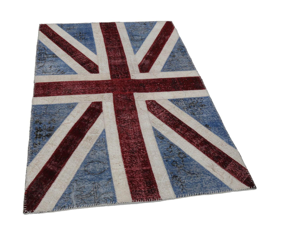 Flag Patchwork Mavi Figürlü Pamuk Yün El Dokuma Halısı 123x182 Agacan