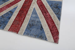 Flag Patchwork Mavi Figürlü Pamuk Yün El Dokuma Halısı 123x182 Agacan