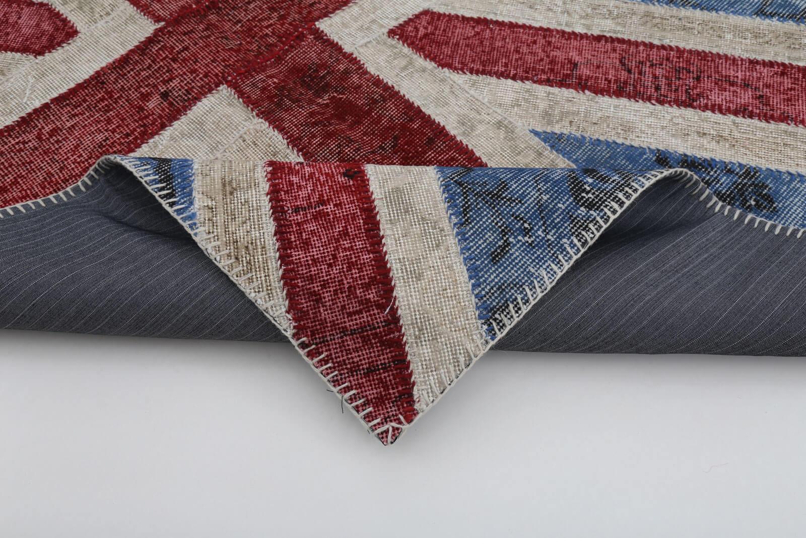 Flag Patchwork Mavi Figürlü Pamuk Yün El Dokuma Halısı 123x182 Agacan