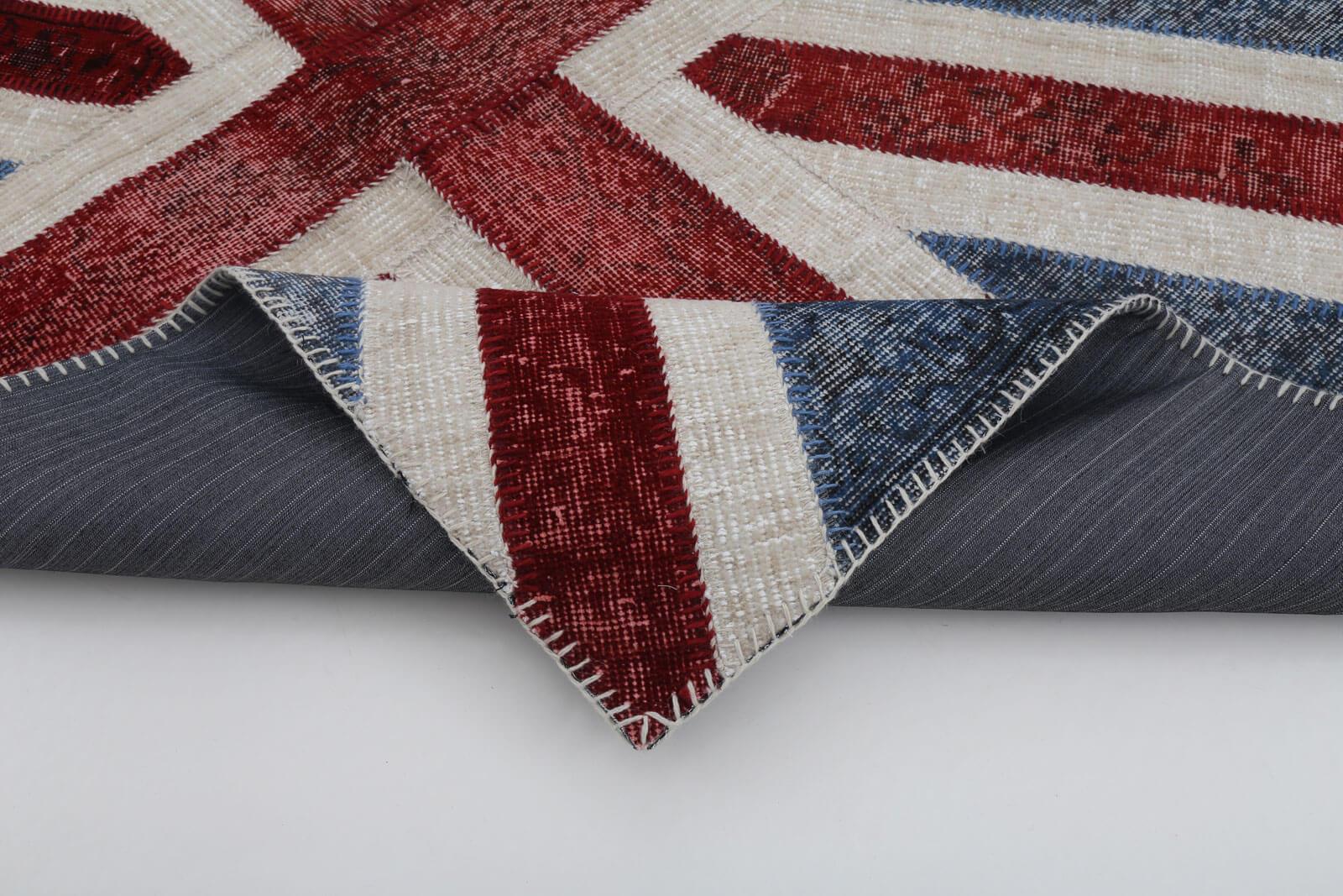 Flag Patchwork Mavi Figürlü Pamuk Yün El Dokuma Halısı 123x183 Agacan