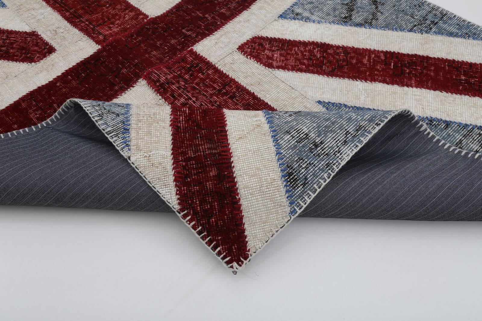 Flag Patchwork Mavi Figürlü Pamuk Yün El Dokuma Halısı 123x183 Agacan
