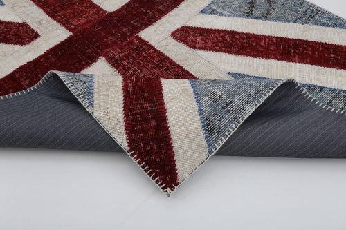 Flag Patchwork Mavi Figürlü Pamuk Yün El Dokuma Halısı 123x183 Agacan