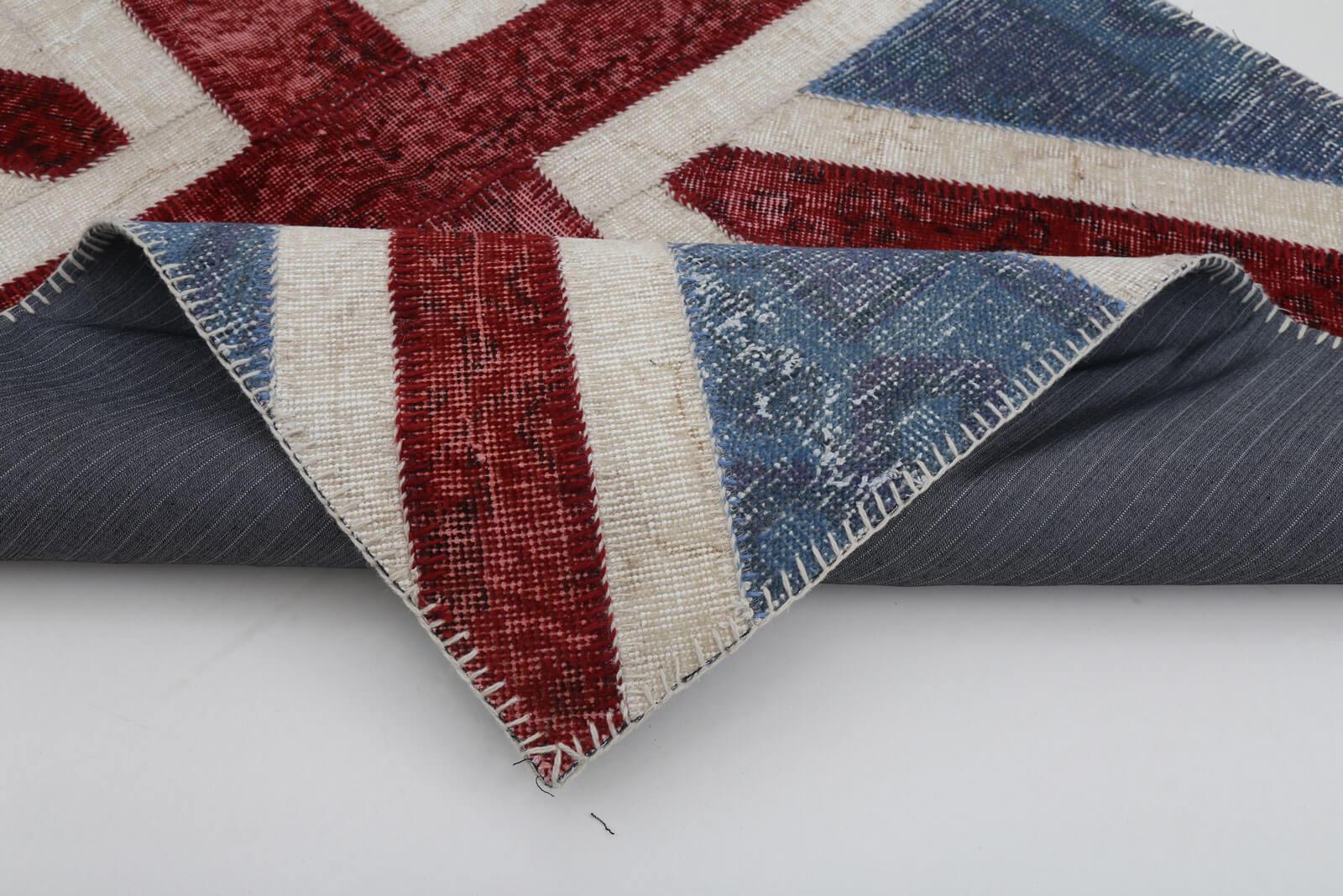 Flag Patchwork Mavi Figürlü Pamuk Yün El Dokuma Halısı 123x182 Agacan