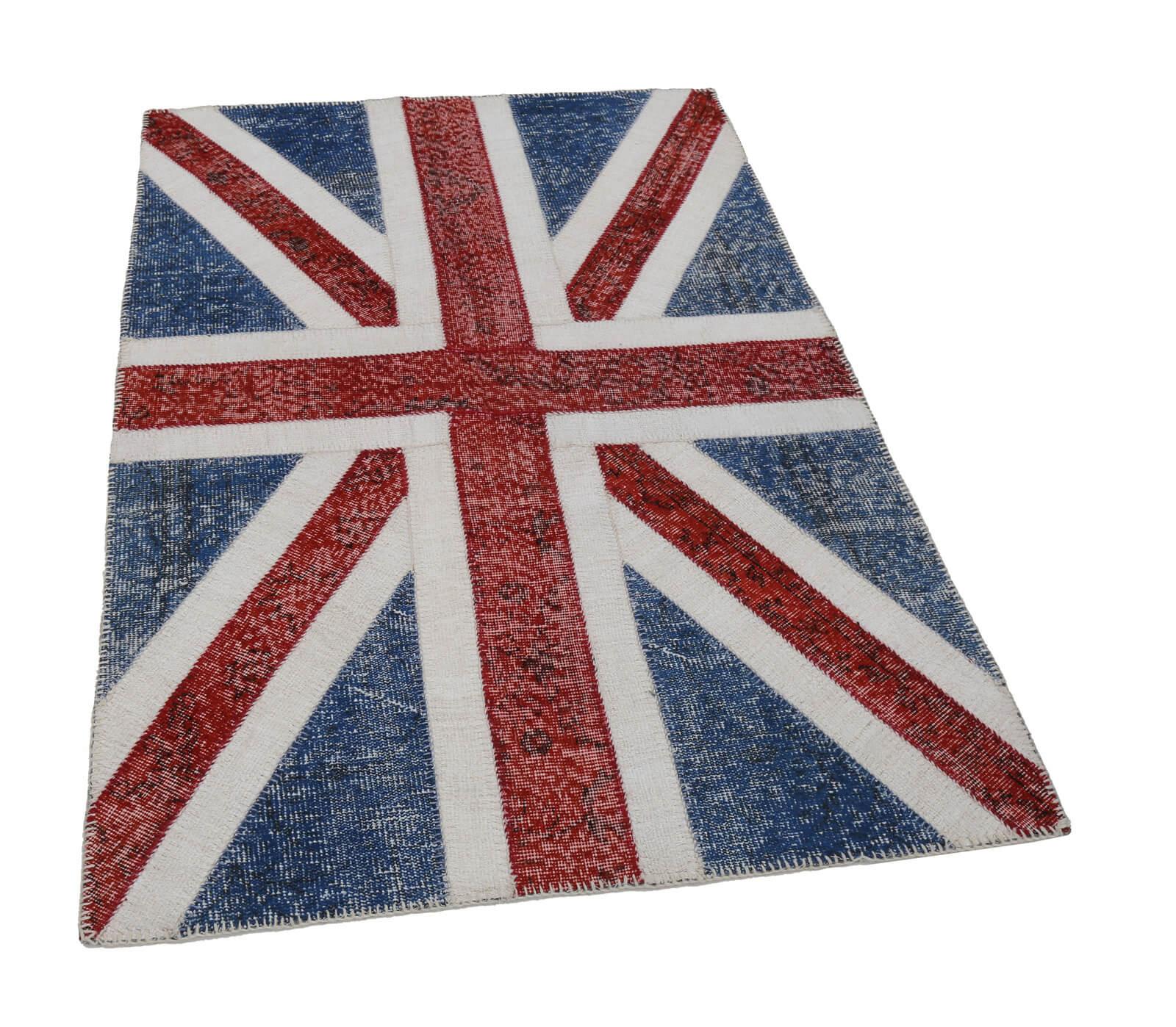 Flag Patchwork Mavi Figürlü Pamuk Yün El Dokuma Halısı 124x183 Agacan