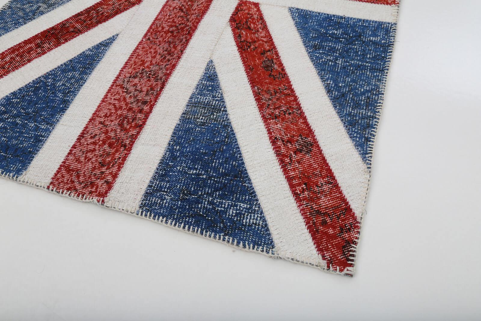 Flag Patchwork Mavi Figürlü Pamuk Yün El Dokuma Halısı 124x183 Agacan