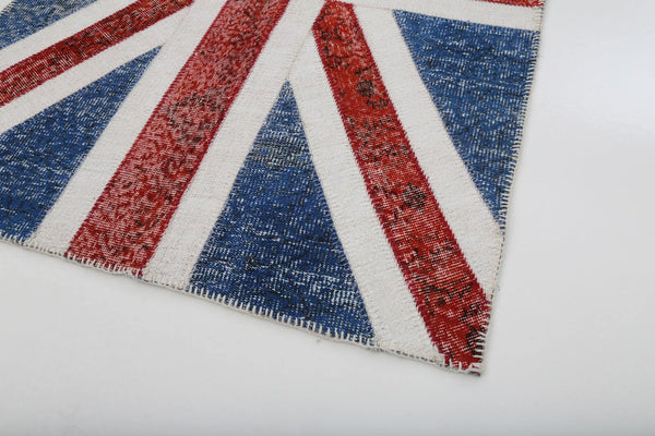 Flag Patchwork Mavi Figürlü Pamuk Yün El Dokuma Halısı 124x183 Agacan