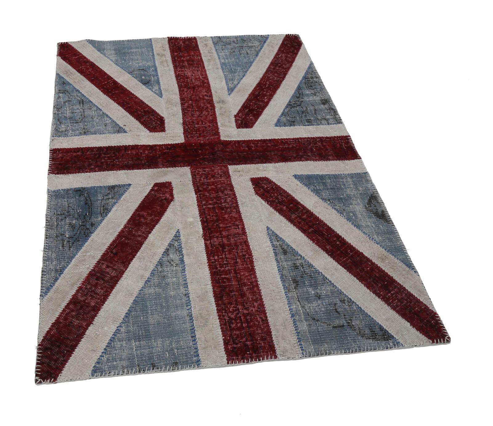 Flag Patchwork Mavi Figürlü Pamuk Yün El Dokuma Halısı 123x182 Agacan