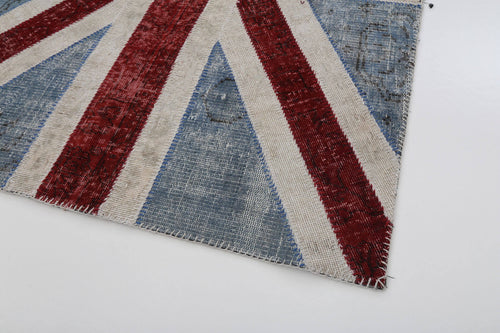 Flag Patchwork Mavi Figürlü Pamuk Yün El Dokuma Halısı 123x182 Agacan