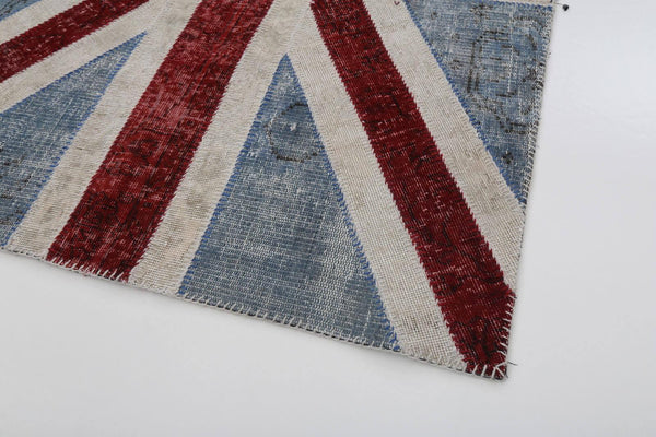 Flag Patchwork Mavi Figürlü Pamuk Yün El Dokuma Halısı 123x182 Agacan