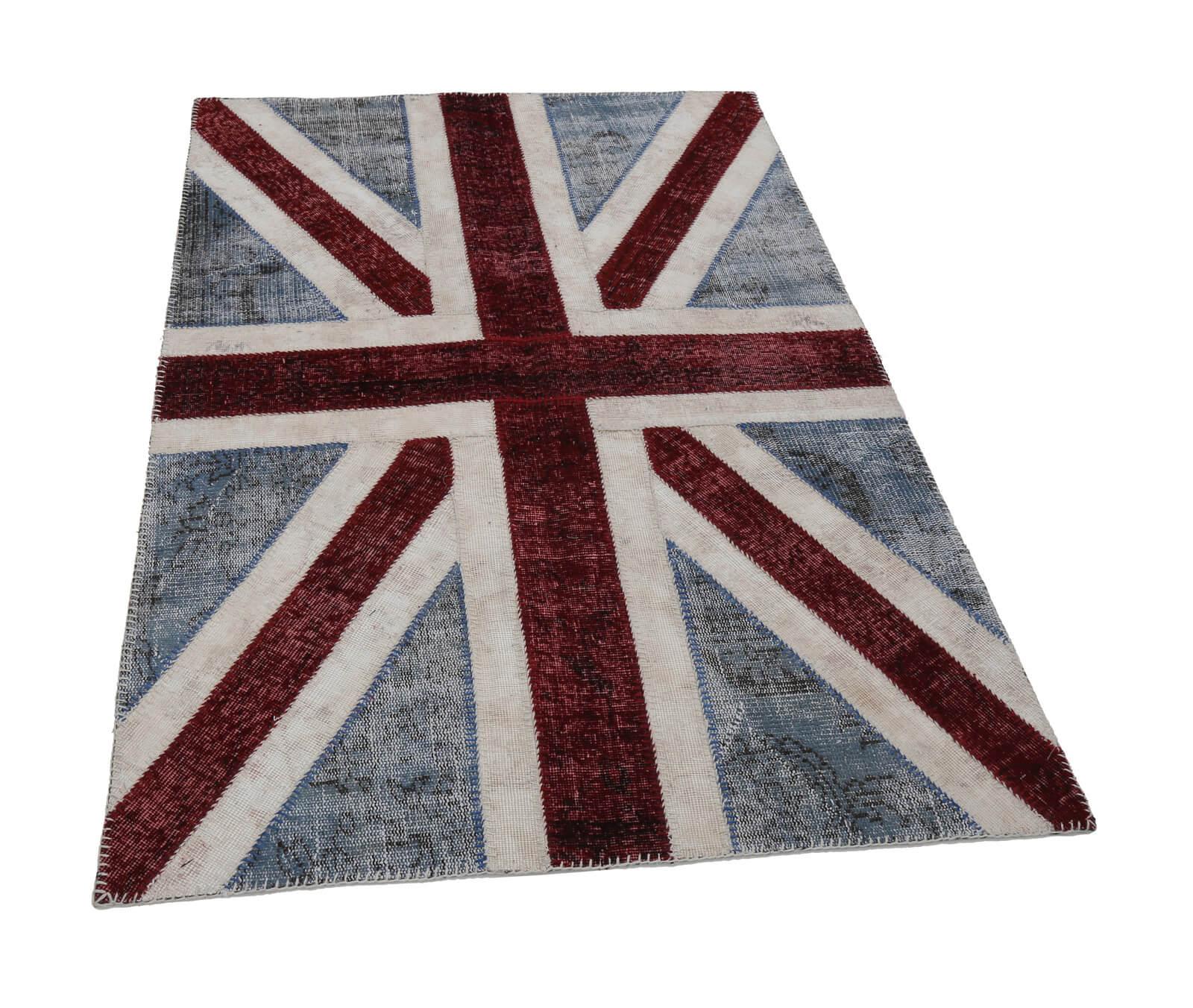 Flag Patchwork Mavi Figürlü Pamuk Yün El Dokuma Halısı 123x182 Agacan