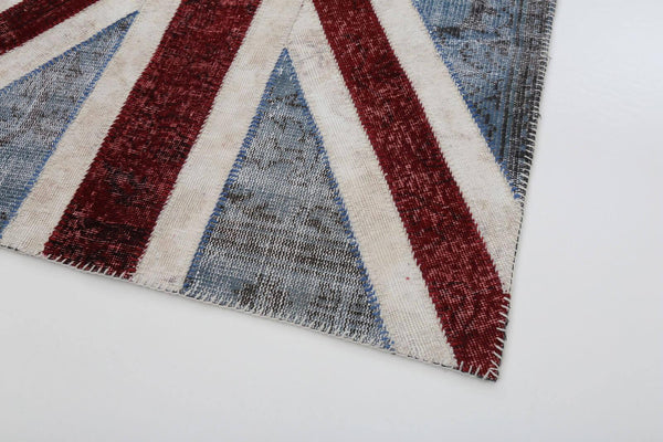 Flag Patchwork Mavi Figürlü Pamuk Yün El Dokuma Halısı 123x182 Agacan