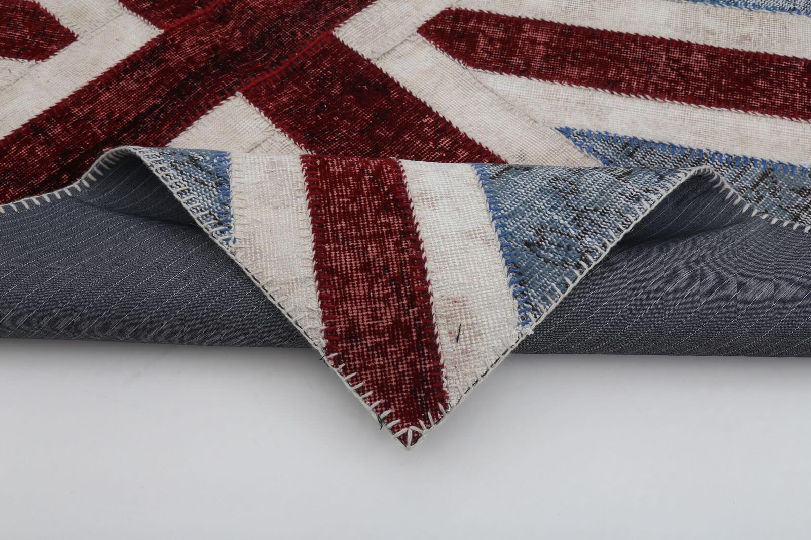 Flag Patchwork Mavi Figürlü Pamuk Yün El Dokuma Halısı 123x182 Agacan