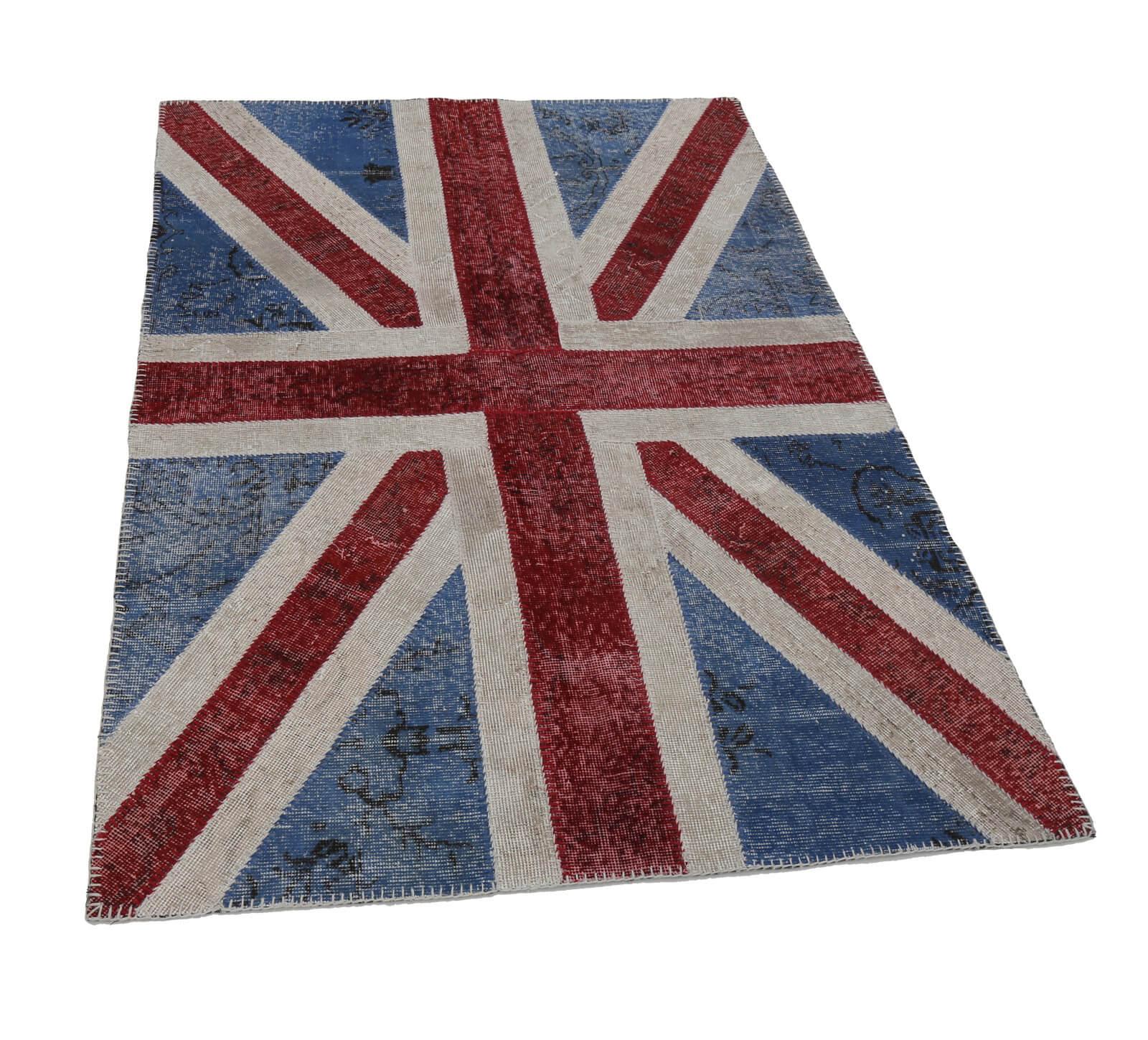 Flag Patchwork Mavi Figürlü Pamuk Yün El Dokuma Halısı 123x183 Agacan