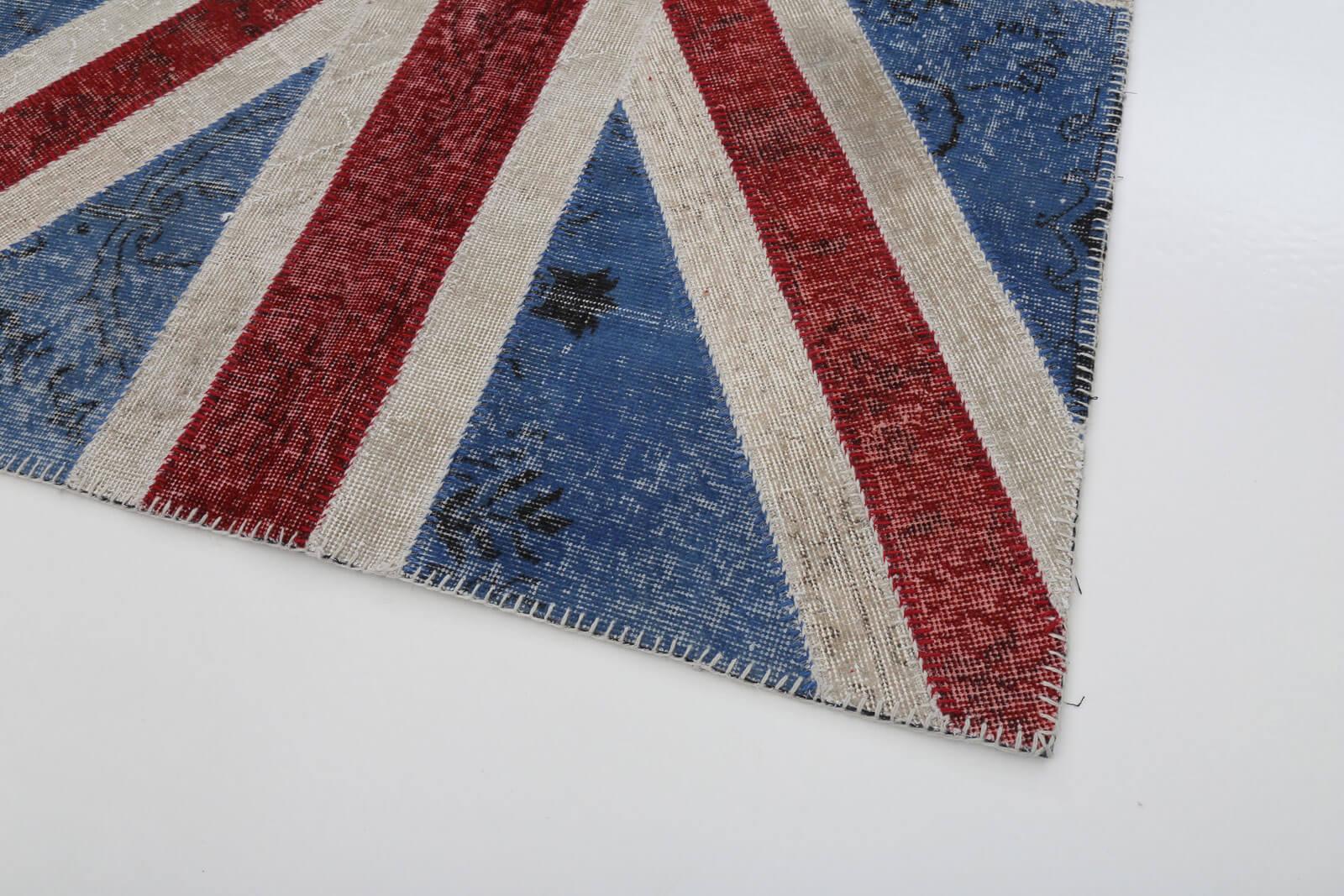 Flag Patchwork Mavi Figürlü Pamuk Yün El Dokuma Halısı 123x183 Agacan