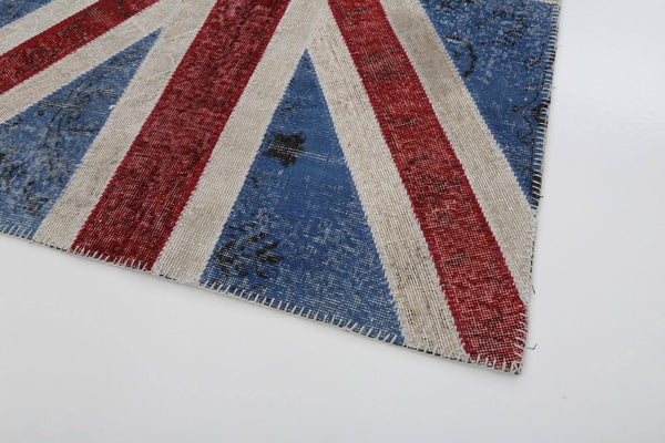 Flag Patchwork Mavi Figürlü Pamuk Yün El Dokuma Halısı 123x183 Agacan