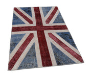 Flag Patchwork Mavi Figürlü Pamuk Yün El Dokuma Halısı 123x182 Agacan