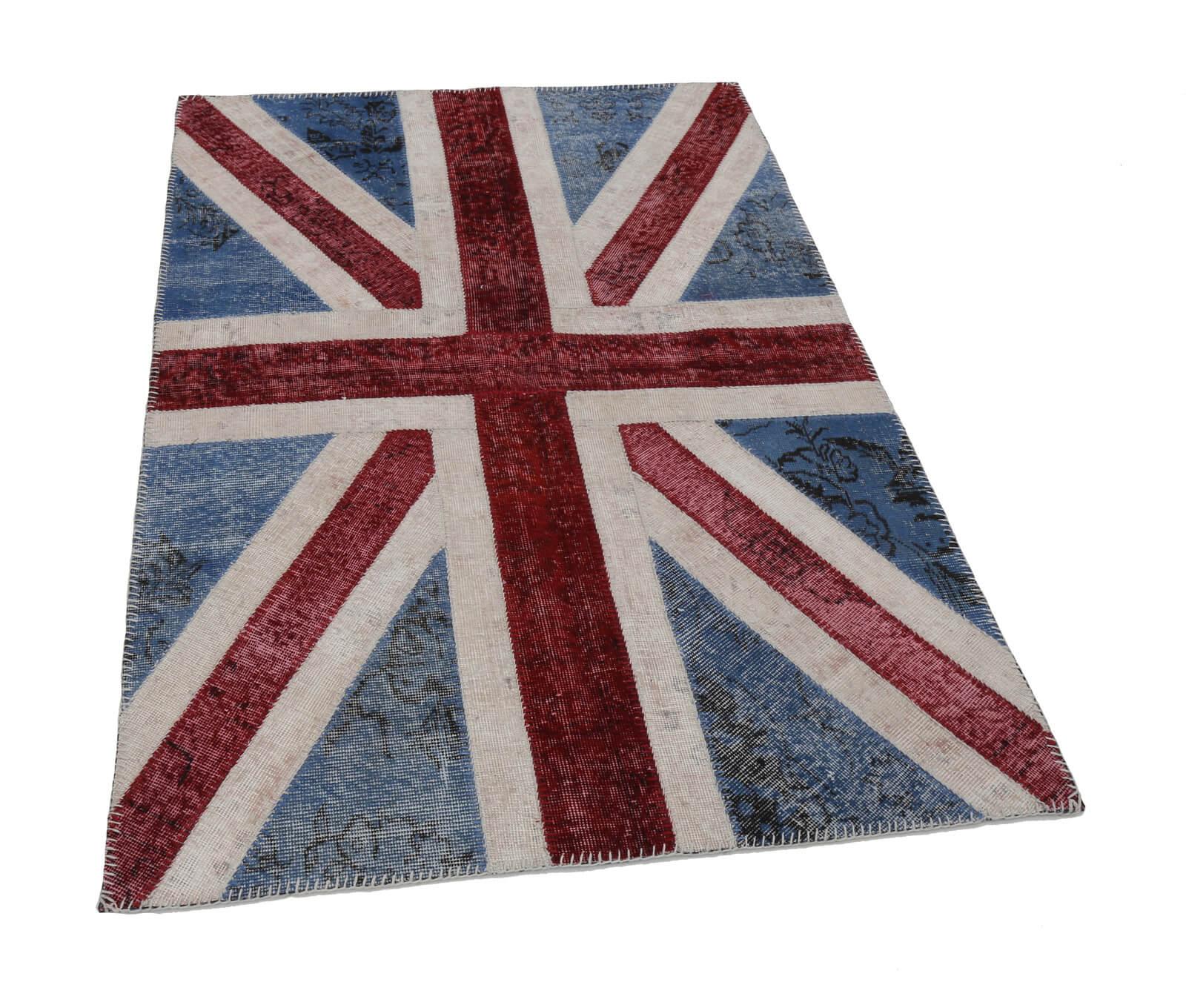 Flag Patchwork Mavi Figürlü Pamuk Yün El Dokuma Halısı 123x182 Agacan
