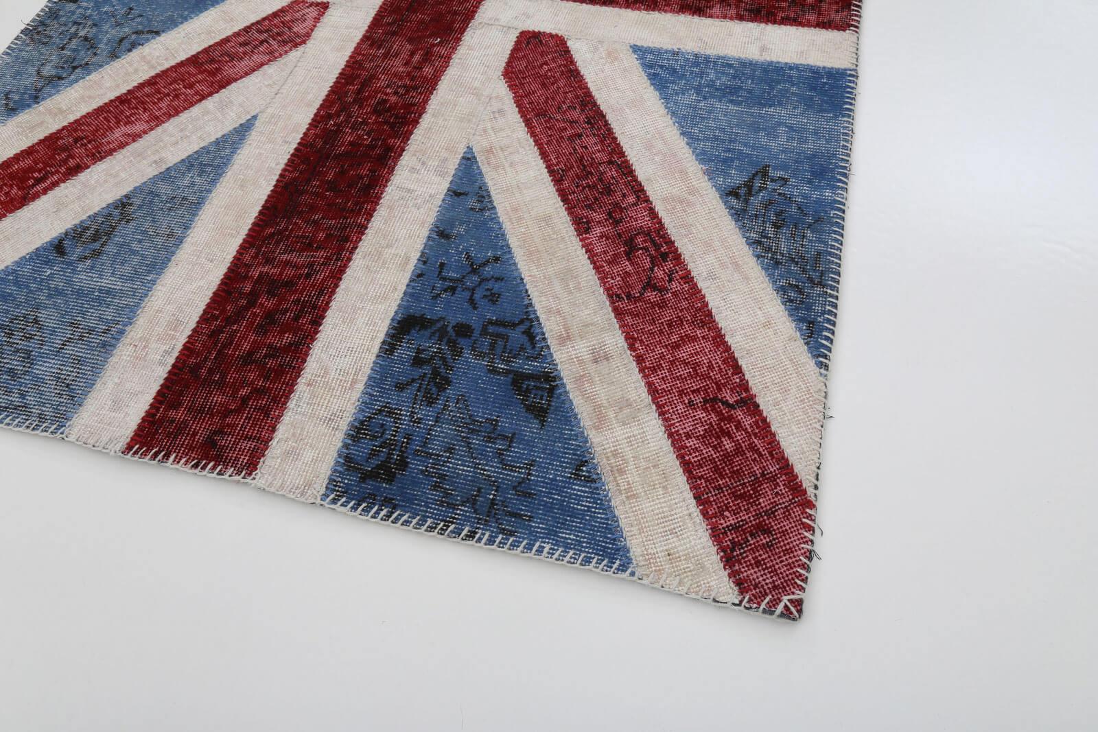 Flag Patchwork Mavi Figürlü Pamuk Yün El Dokuma Halısı 123x182 Agacan