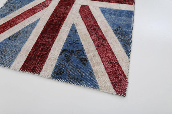 Flag Patchwork Mavi Figürlü Pamuk Yün El Dokuma Halısı 123x182 Agacan