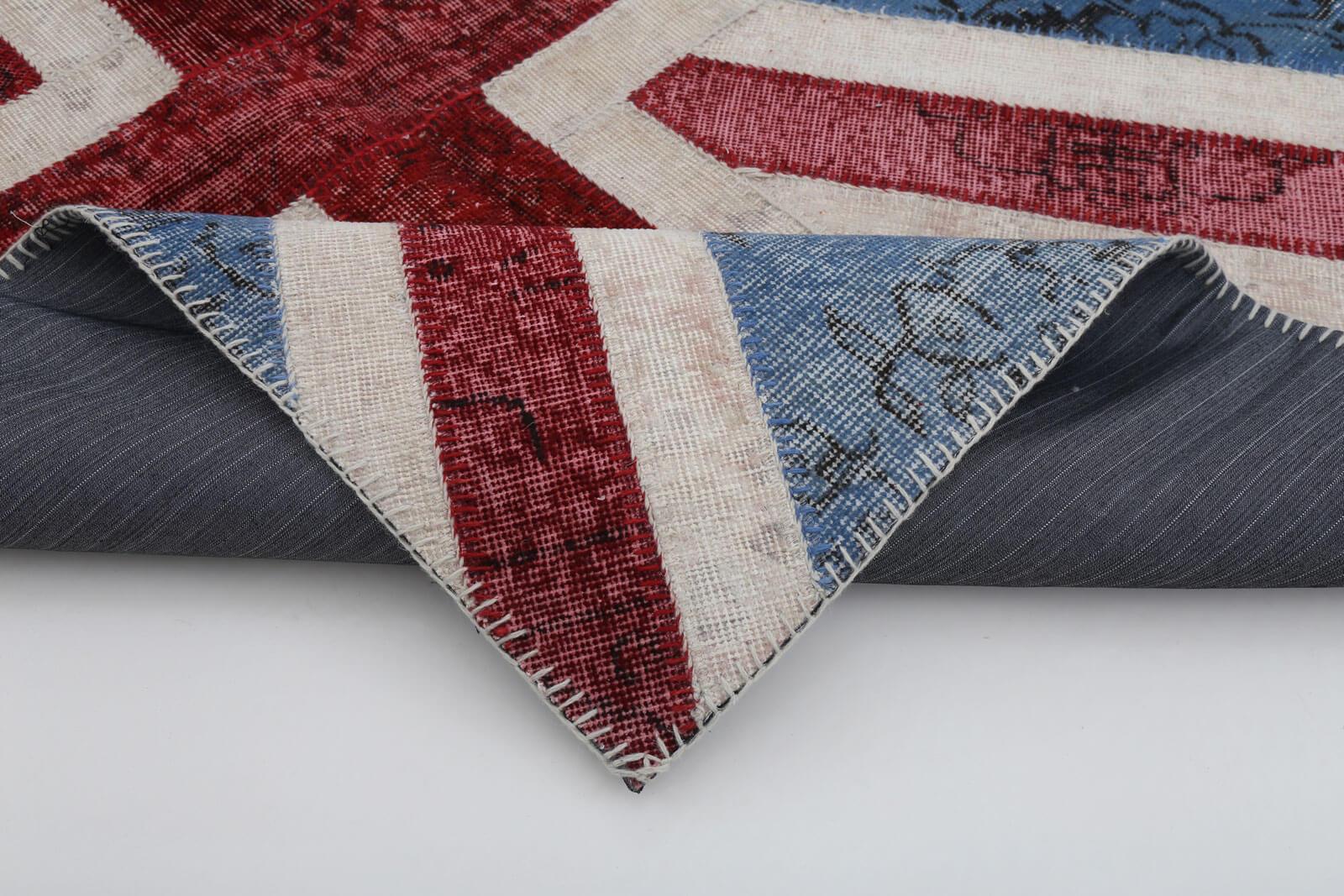 Flag Patchwork Mavi Figürlü Pamuk Yün El Dokuma Halısı 123x182 Agacan