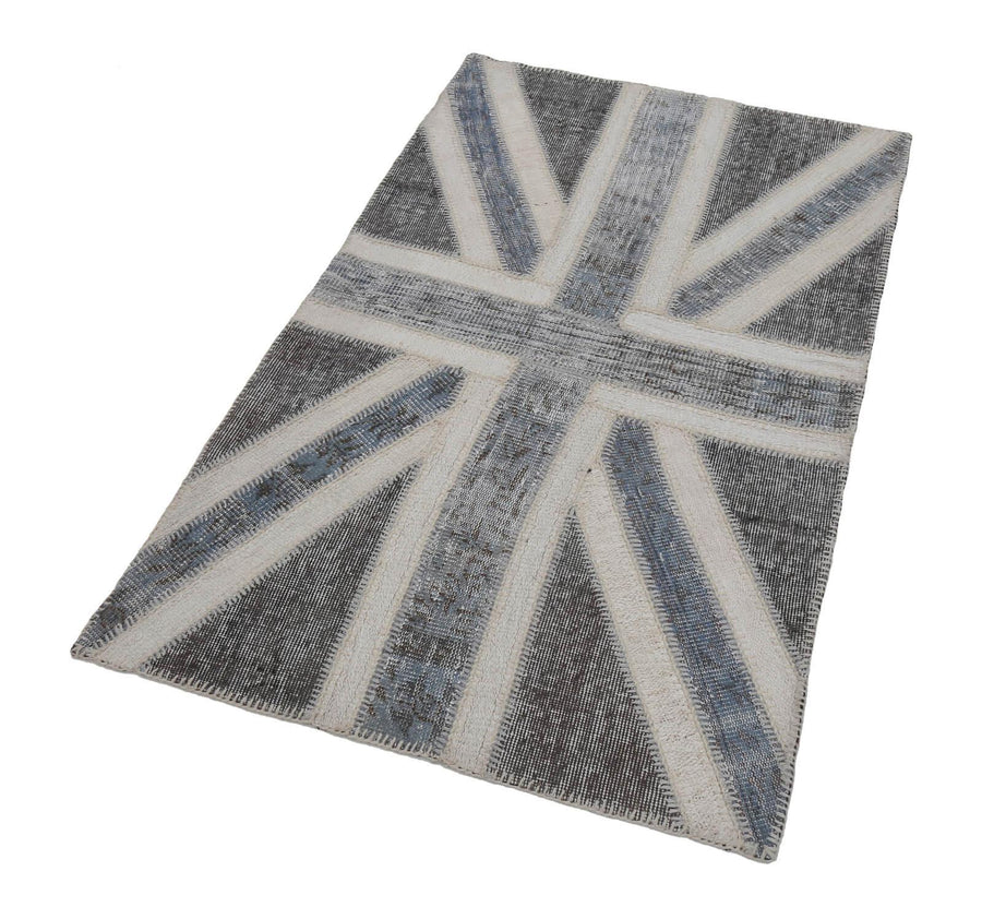 Flag Patchwork Gri Figürlü Pamuk Yün El Dokuma Halısı 93x154 Agacan
