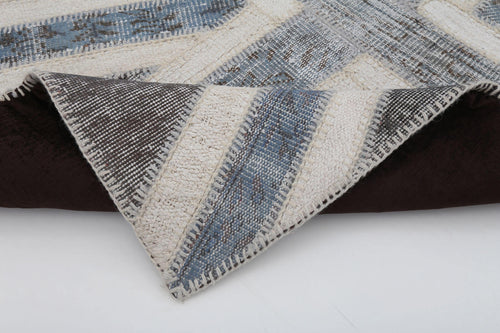 Flag Patchwork Gri Figürlü Pamuk Yün El Dokuma Halısı 93x154 Agacan