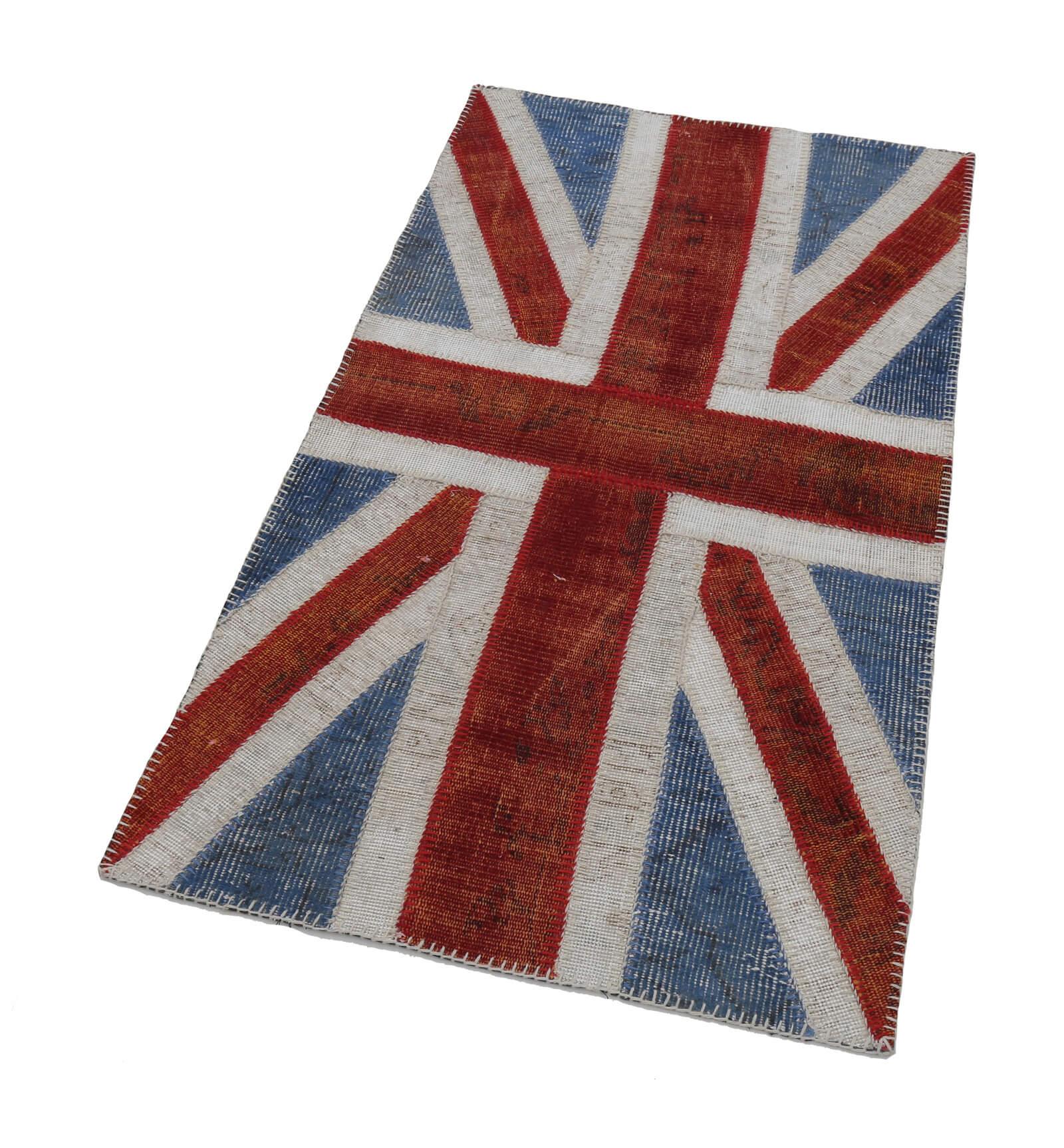 Flag Patchwork Mavi Figürlü Pamuk Yün El Dokuma Halısı 82x152 Agacan