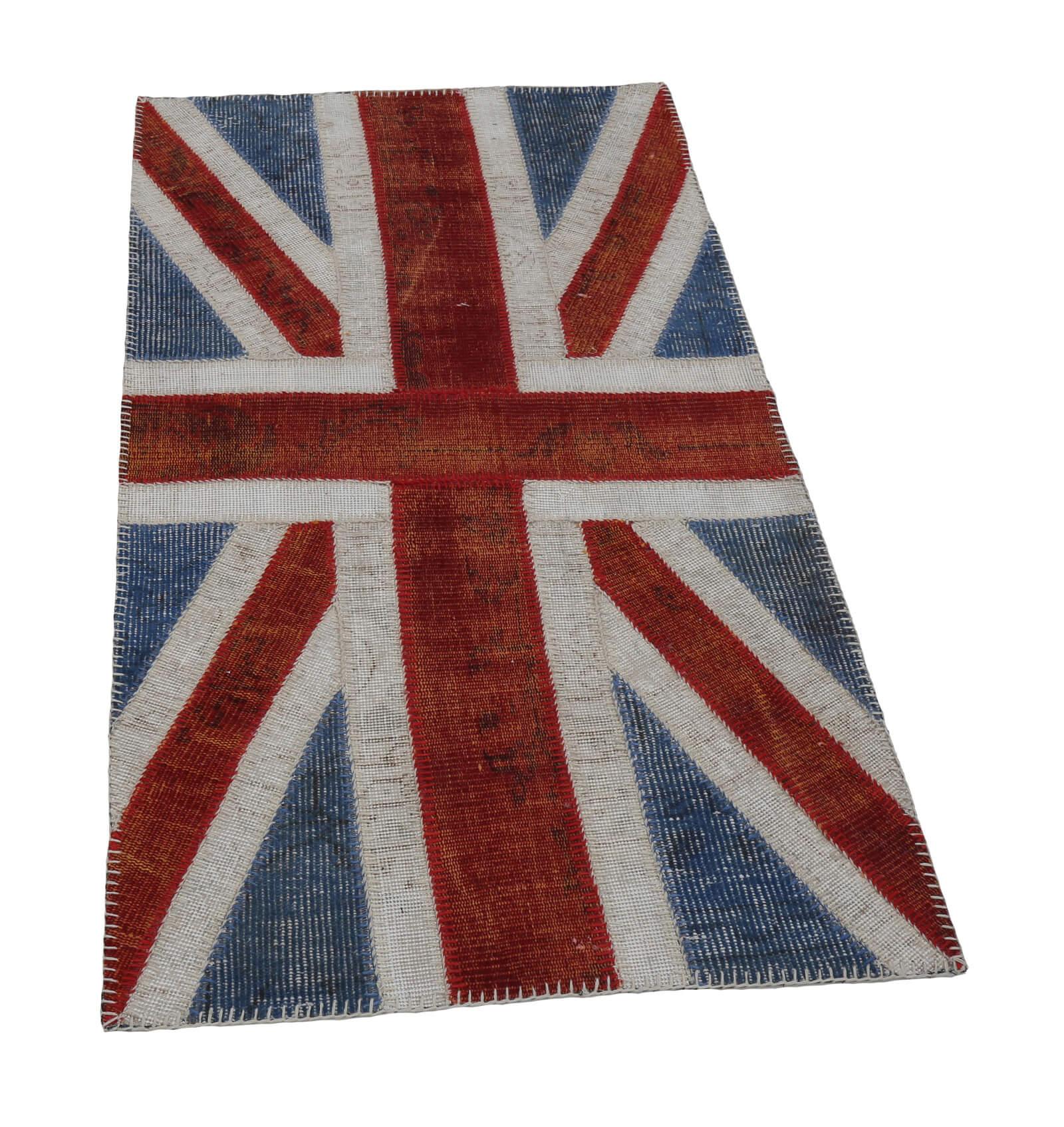 Flag Patchwork Mavi Figürlü Pamuk Yün El Dokuma Halısı 82x152 Agacan