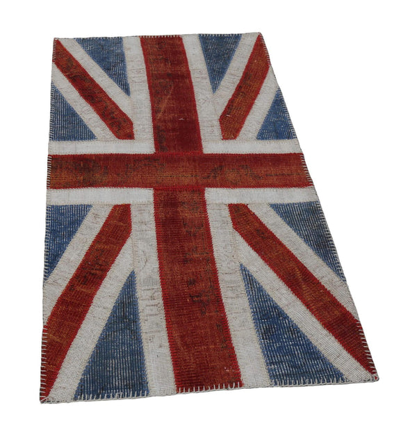 Flag Patchwork Mavi Figürlü Pamuk Yün El Dokuma Halısı 82x152 Agacan
