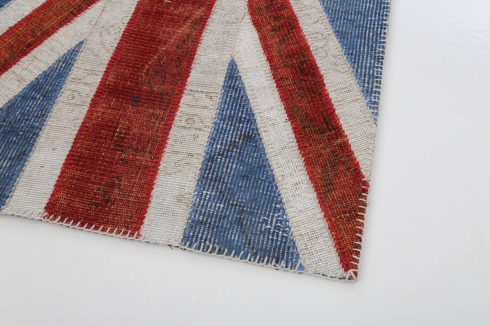 Flag Patchwork Mavi Figürlü Pamuk Yün El Dokuma Halısı 82x152 Agacan