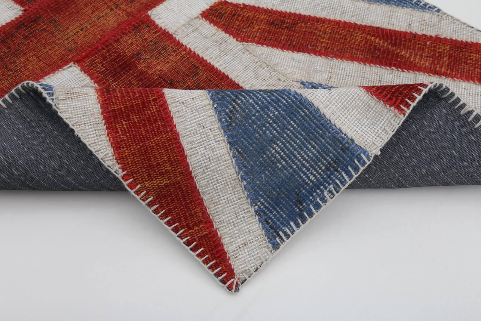 Flag Patchwork Mavi Figürlü Pamuk Yün El Dokuma Halısı 82x152 Agacan