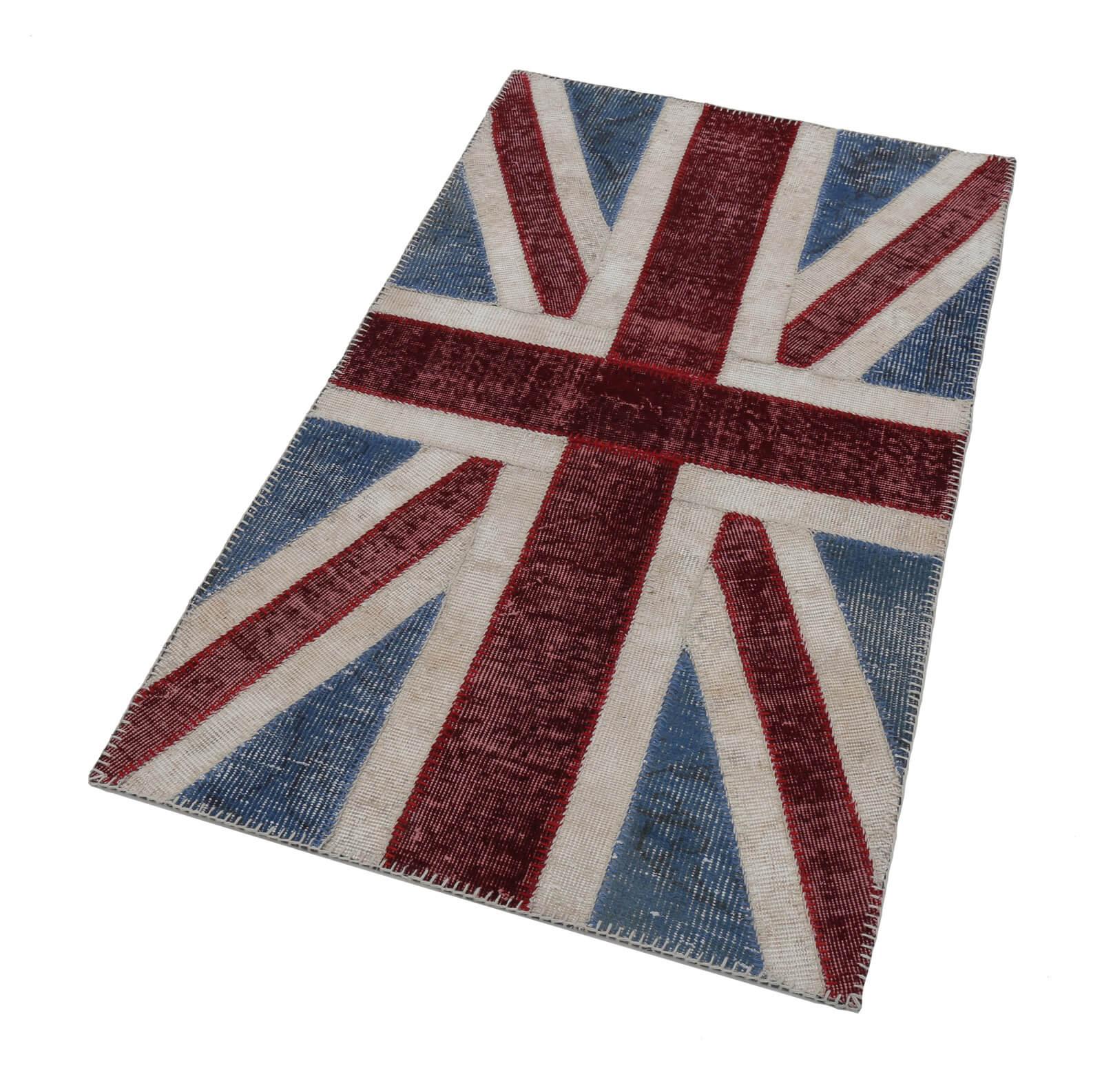 Flag Patchwork Mavi Figürlü Pamuk Yün El Dokuma Halısı 86x152 Agacan