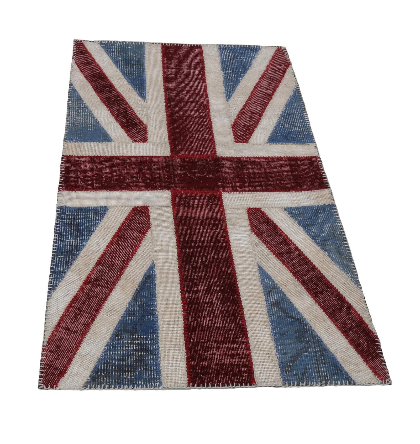 Flag Patchwork Mavi Figürlü Pamuk Yün El Dokuma Halısı 86x152 Agacan