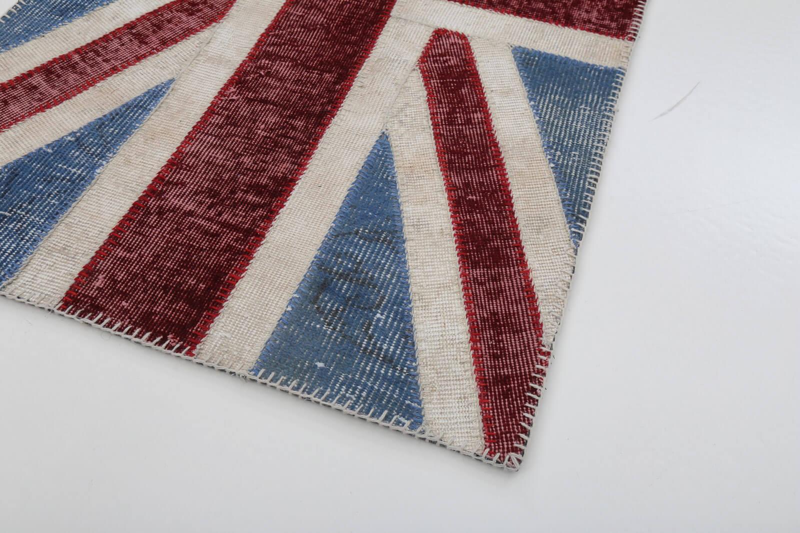 Flag Patchwork Mavi Figürlü Pamuk Yün El Dokuma Halısı 86x152 Agacan