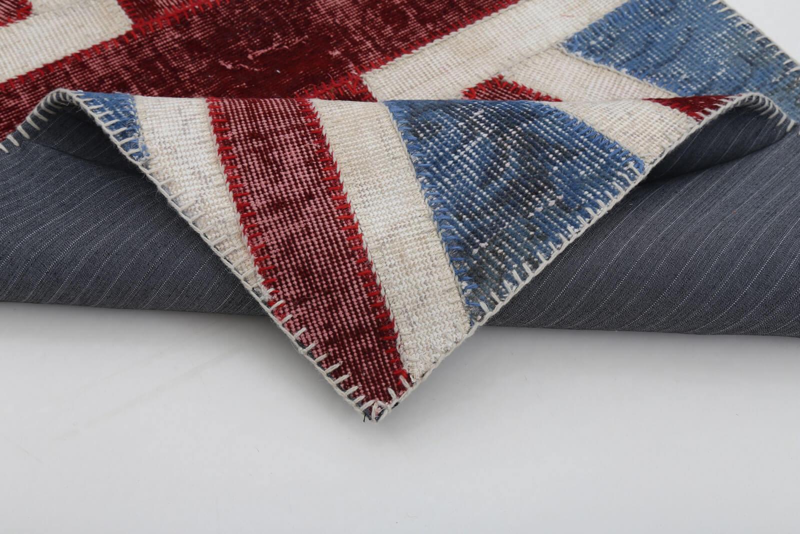 Flag Patchwork Mavi Figürlü Pamuk Yün El Dokuma Halısı 86x152 Agacan