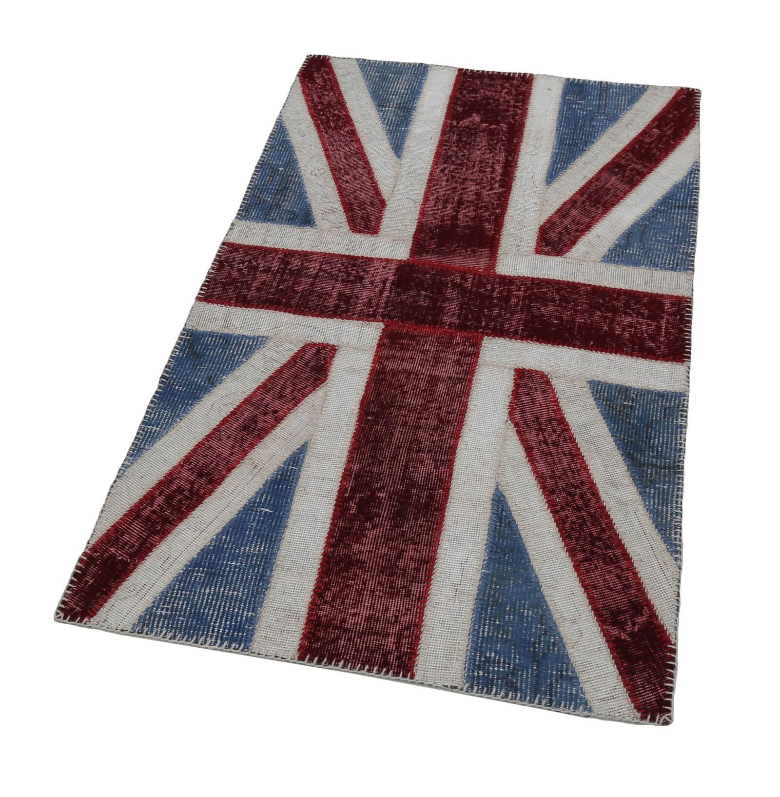 Flag Patchwork Mavi Figürlü Pamuk Yün El Dokuma Halısı 87x152 Agacan