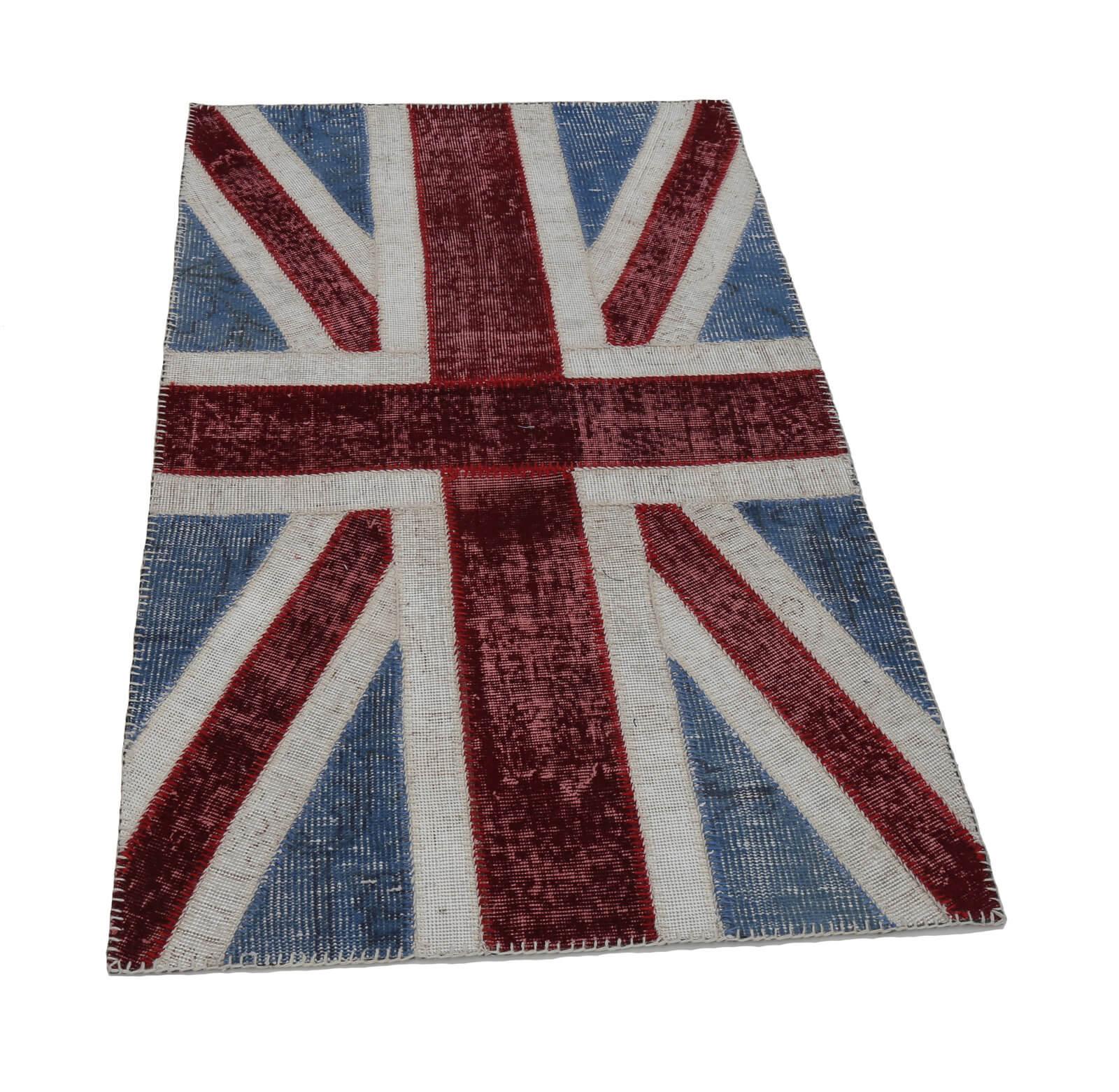 Flag Patchwork Mavi Figürlü Pamuk Yün El Dokuma Halısı 87x152 Agacan